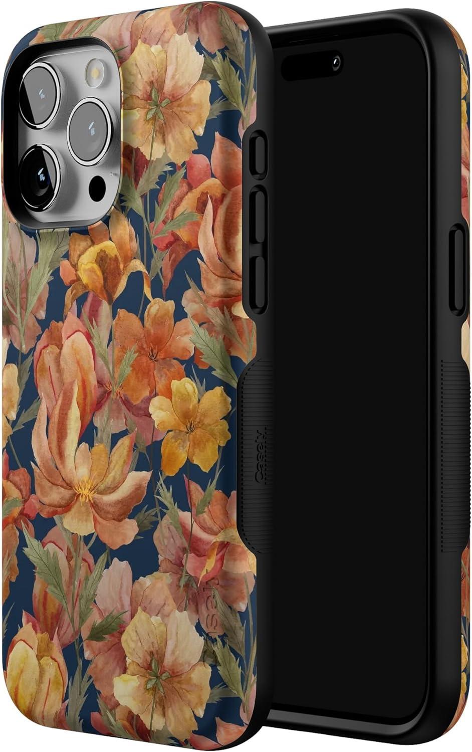 imageCasely iPhone 15 Pro Case Fallen Gold Antique Floral Compatible with MagSafe Bold Protective Design