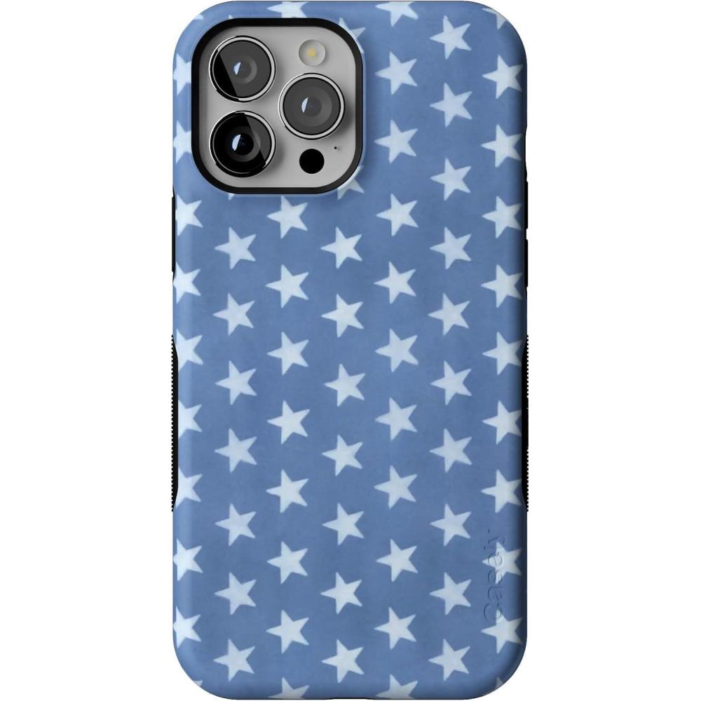imageCasely iPhone 13 Pro Max Case  Field of Flowers  Pastel Floral  Compatible with MagSafe  Bold Protective DesignCoastal Blues  Denim Stars