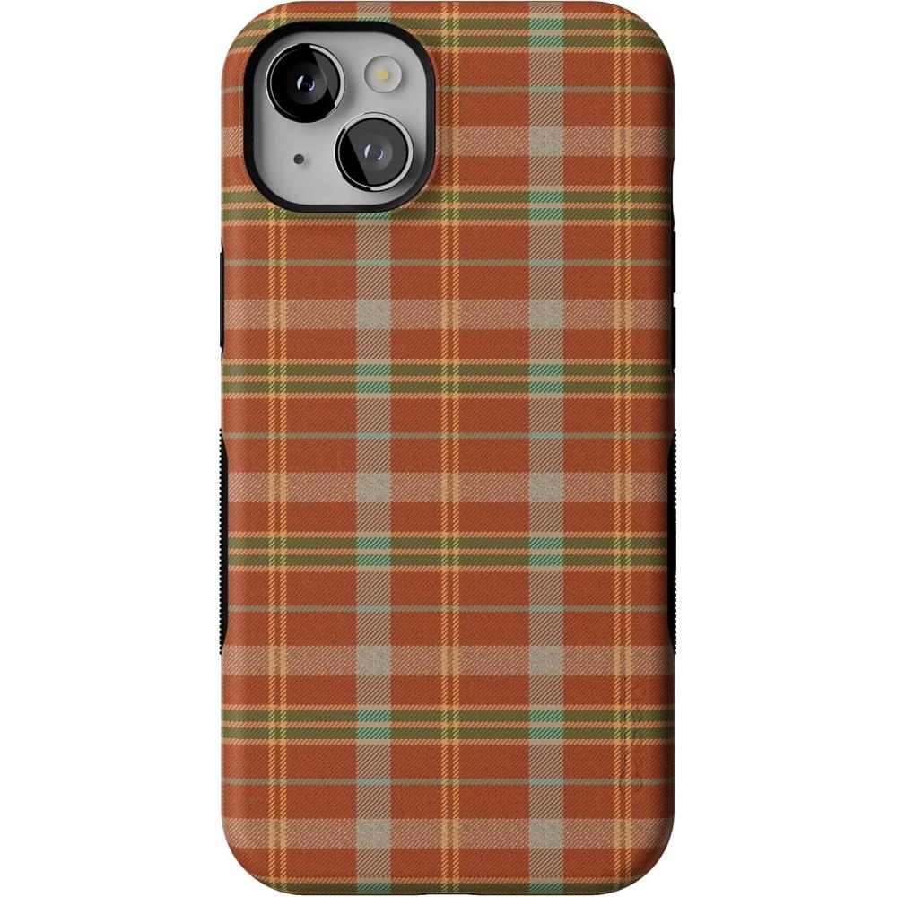 imageCasely iPhone 14 Plus Case  Spiced Chai  Fall Plaid  Compatible with MagSafe  Bold Protective Design