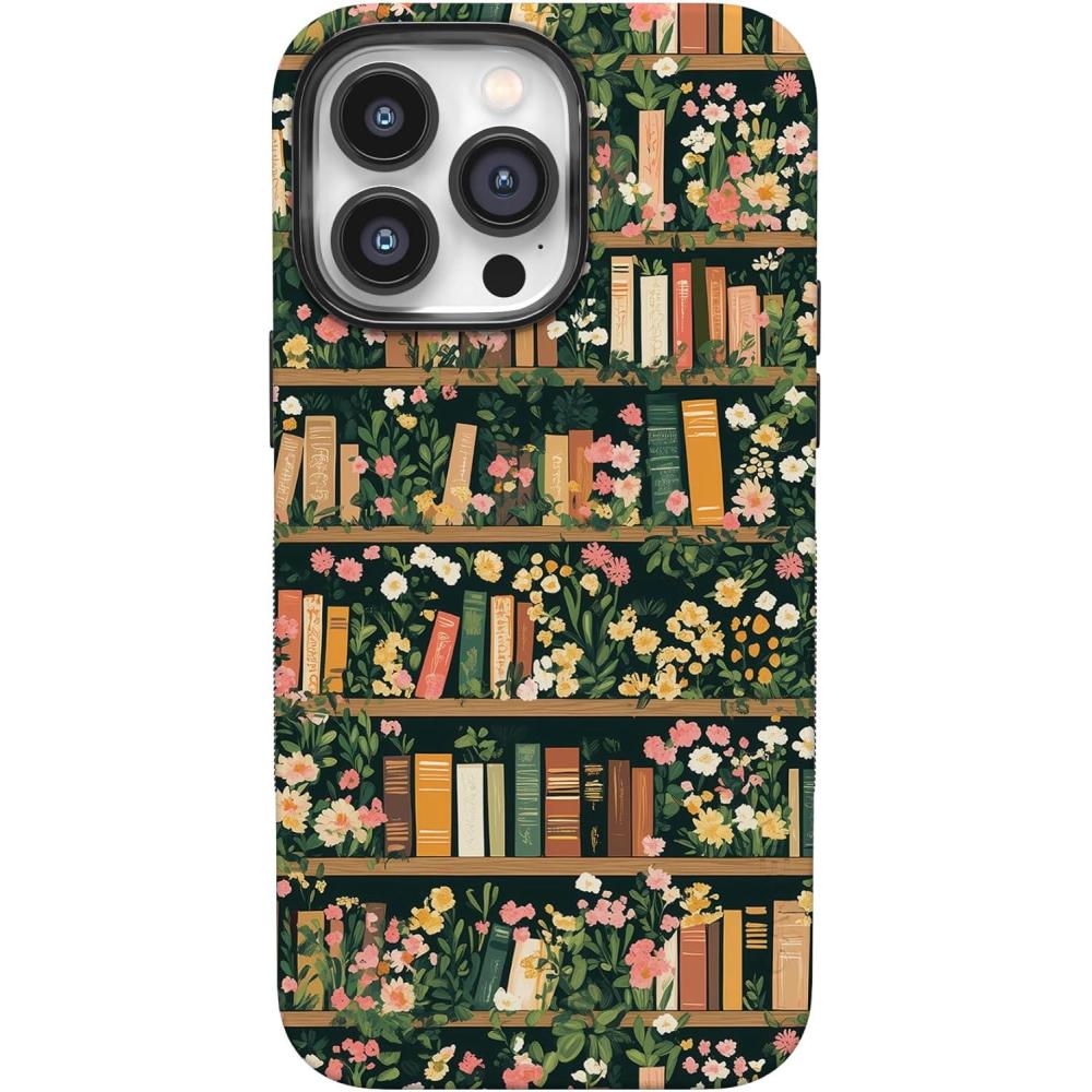 imageCasely iPhone 14 Pro Case  Opposites Attract  Day amp Night Mountains  Compatible with MagSafe  Bold Protective DesignBook Nook  Floral Library