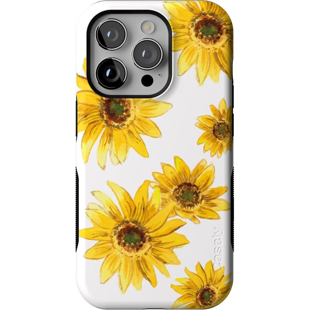 imageCasely iPhone 14 Pro Case  Opposites Attract  Day amp Night Mountains  Compatible with MagSafe  Bold Protective DesignBright Yellow Sunflowers