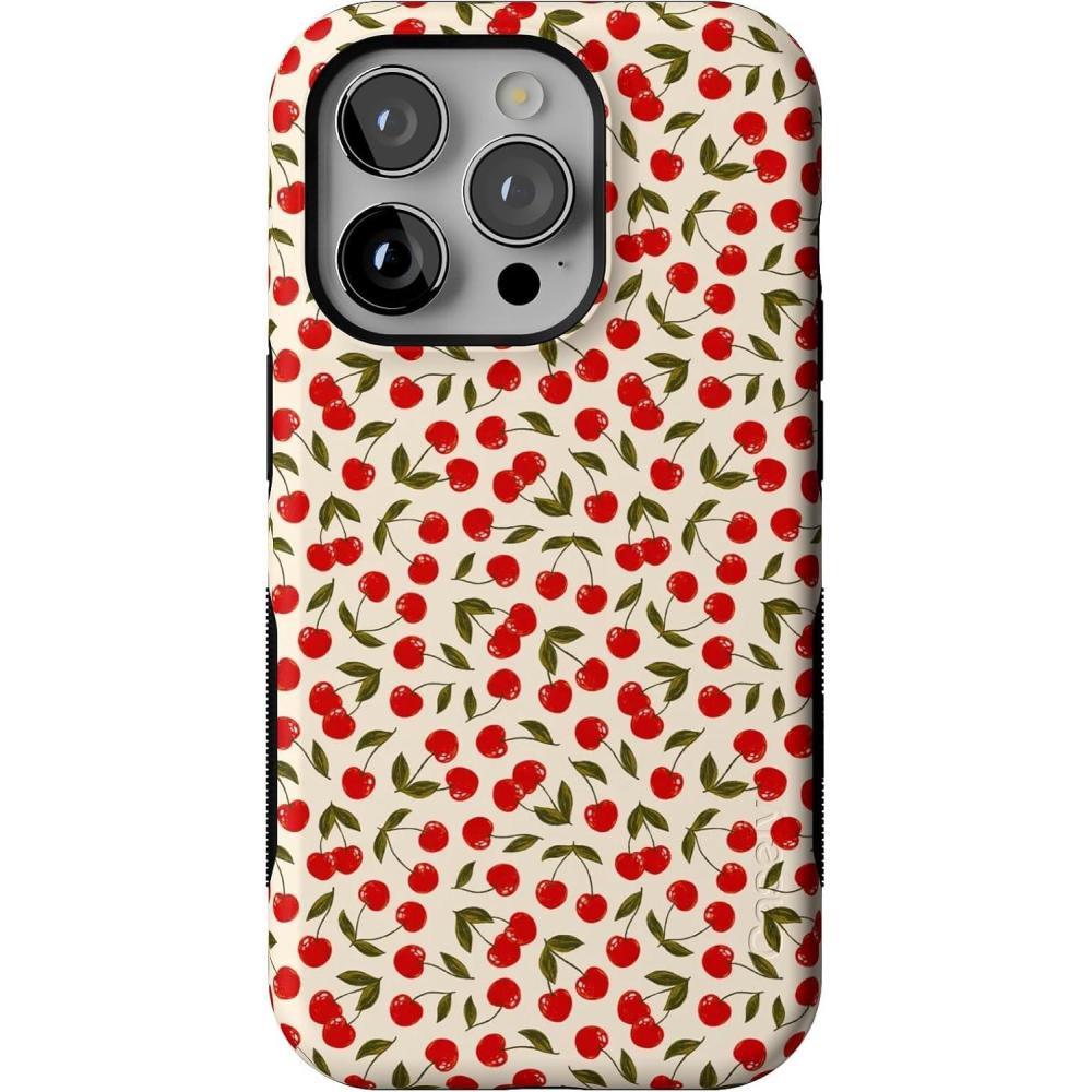 imageCasely iPhone 14 Pro Case  Opposites Attract  Day amp Night Mountains  Compatible with MagSafe  Bold Protective DesignCherry on Top  Red Cherries Floral