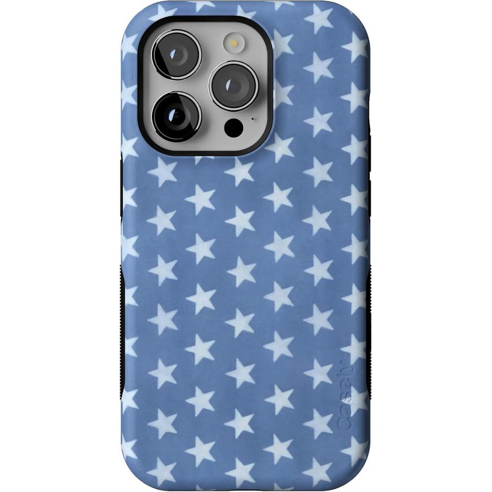imageCasely iPhone 14 Pro Case  Opposites Attract  Day amp Night Mountains  Compatible with MagSafe  Bold Protective DesignCoastal Blues  Denim Stars