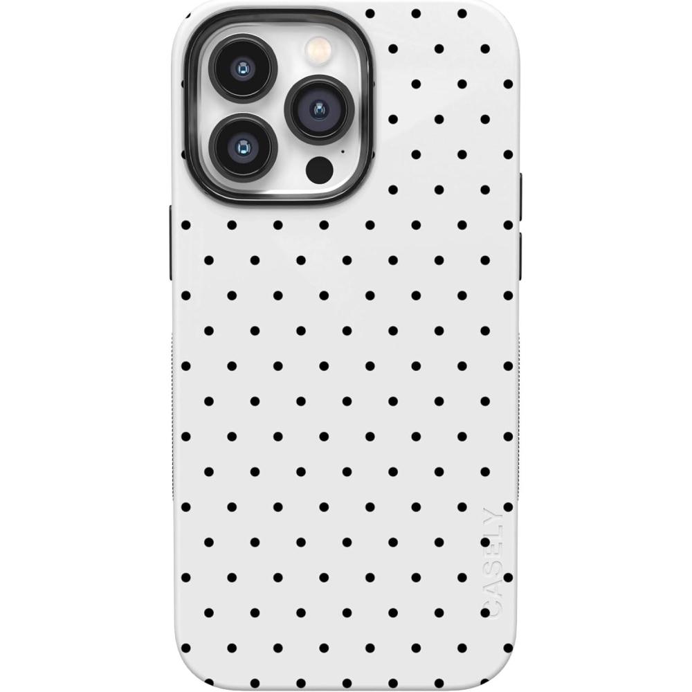 imageCasely iPhone 14 Pro Case  Opposites Attract  Day amp Night Mountains  Compatible with MagSafe  Bold Protective DesignOn the Dot  White Polka Dot