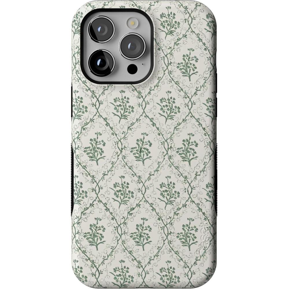 imageCasely iPhone 14 Pro Case  Opposites Attract  Day amp Night Mountains  Compatible with MagSafe  Bold Protective DesignSage Tapestry  Floral Vines