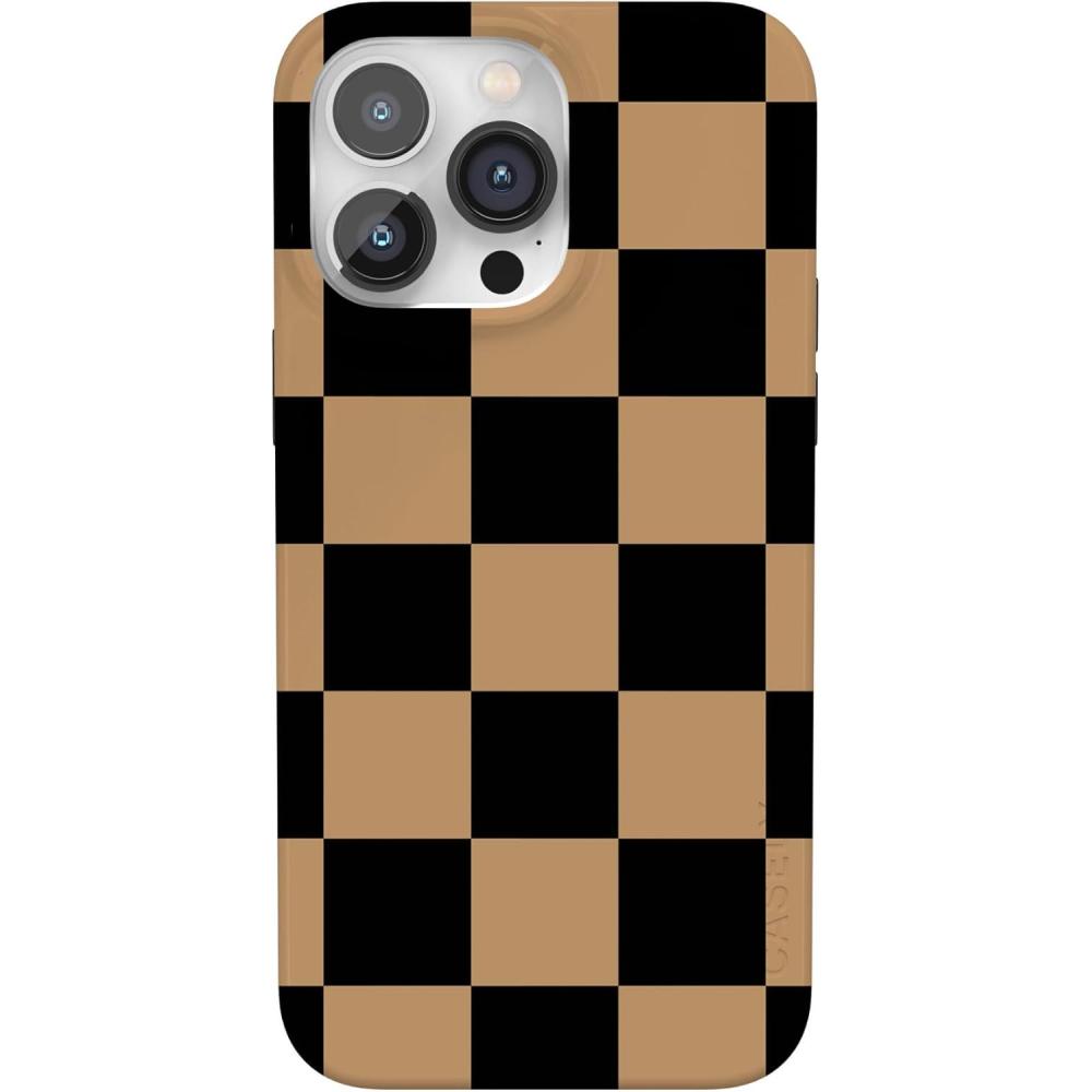 imageCasely iPhone 14 Pro Case  Sage Garden  Green Floral  Compatible with MagSafe  Classic UltraSlim Case DesignFit Check  Black  Brown Checkerboard