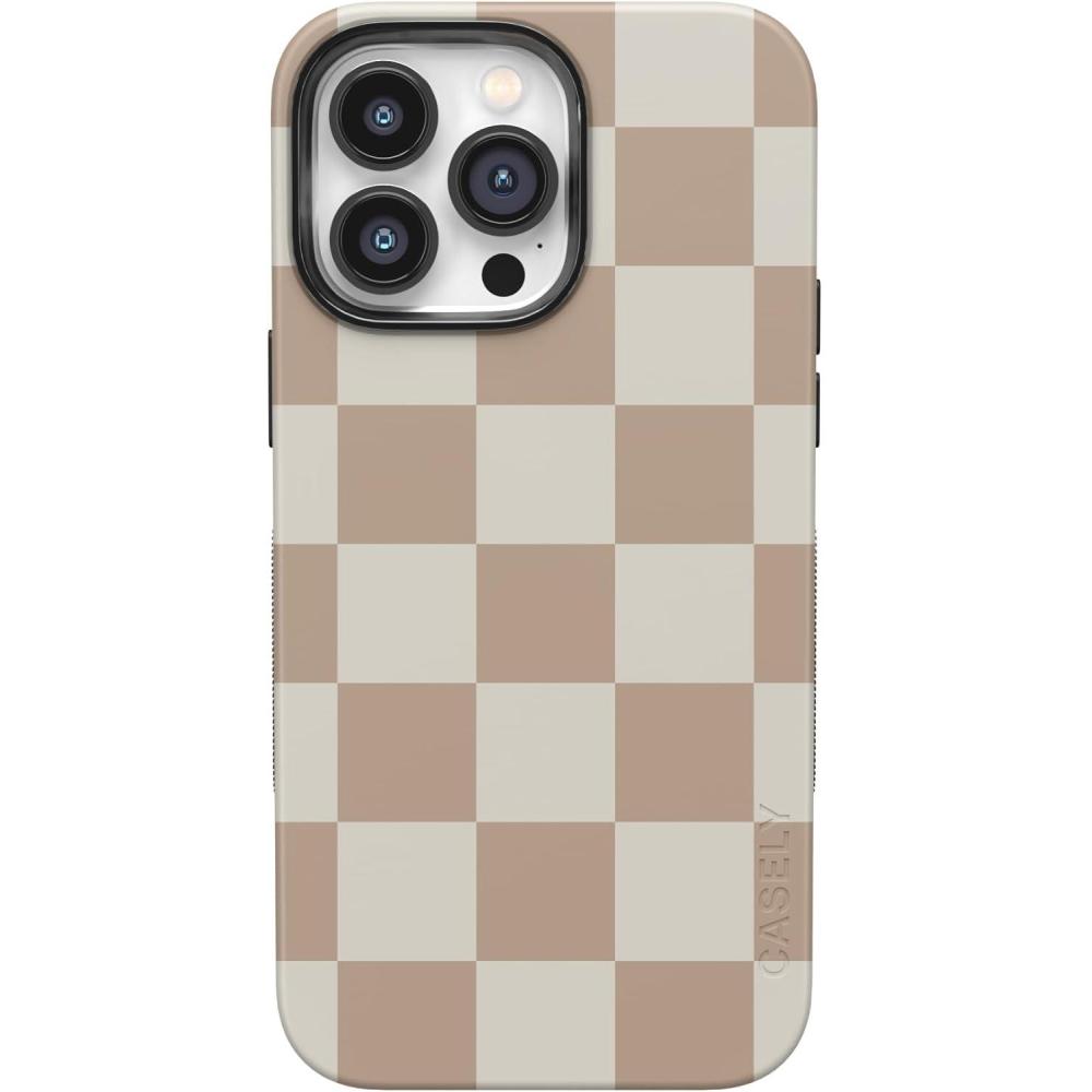 imageCasely iPhone 14 Pro Max Case  Nantucket Cottage  Blue Hydrangea  Compatible with MagSafe  Bold Protective DesignFit Check  Neutral Checkerboard