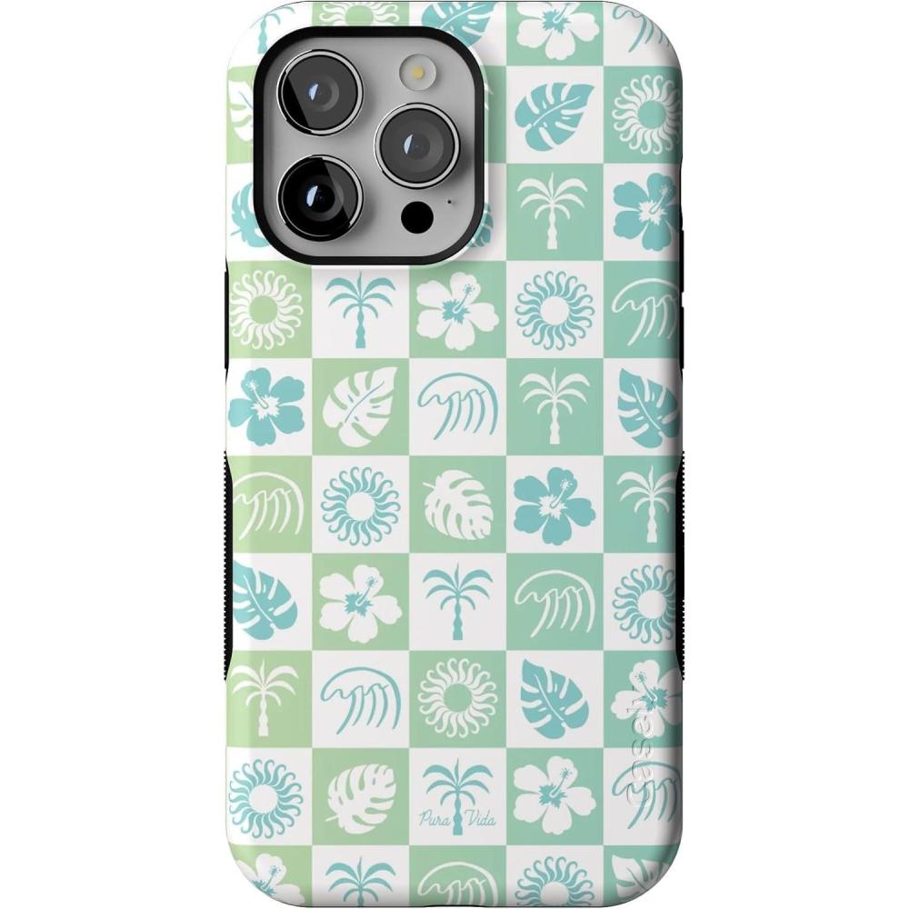 imageCasely iPhone 14 Pro Max Case  Nantucket Cottage  Blue Hydrangea  Compatible with MagSafe  Bold Protective DesignPura Vida  Coastal Checkers