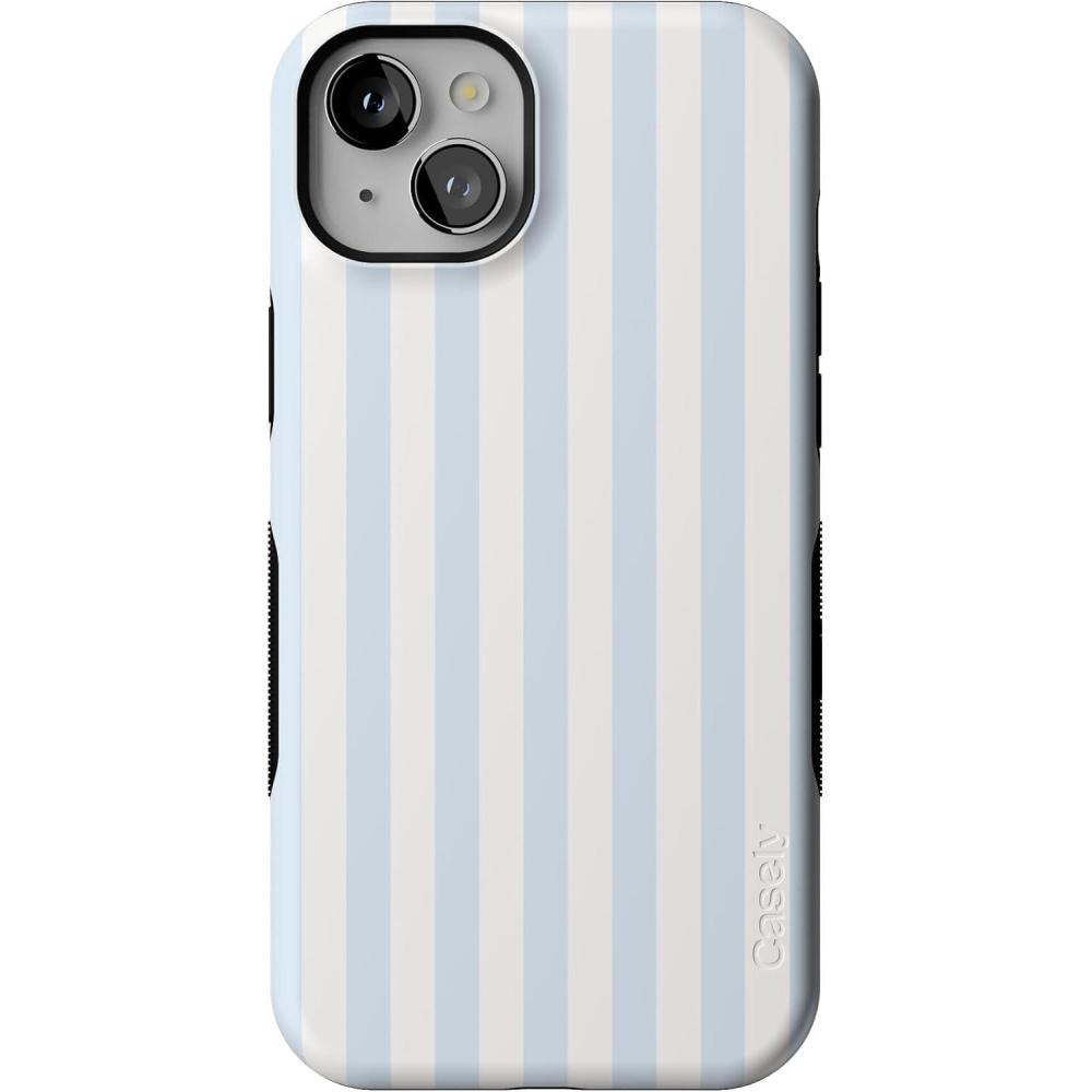 imageCasely iPhone 15 Case Be Mine Tiny Hearts Bold Protective Design Compatible with MagSafeBlue Stripes Sunday Best