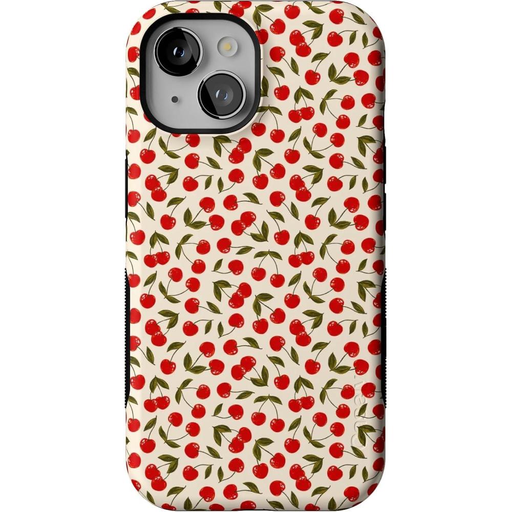 imageCasely iPhone 15 Case  Be Mine  Tiny Hearts  Bold Protective Design  Compatible with MagSafeCherry on Top  Red Cherries Floral