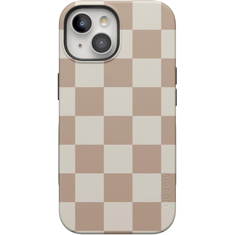 imageCasely iPhone 15 Case  Be Mine  Tiny Hearts  Bold Protective Design  Compatible with MagSafeFit Check  Neutral Checkerboard