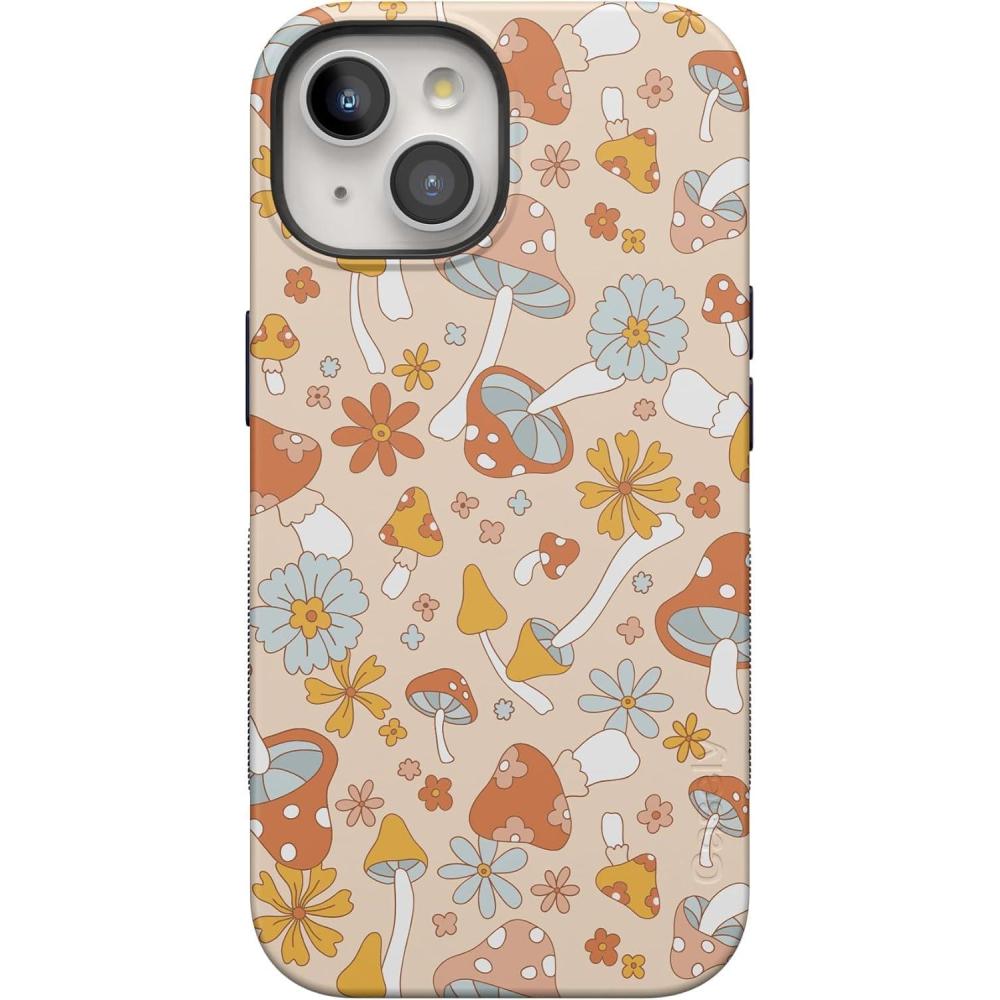 imageCasely iPhone 15 Case  Be Mine  Tiny Hearts  Bold Protective Design  Compatible with MagSafeMushroom Magic  Retro Floral