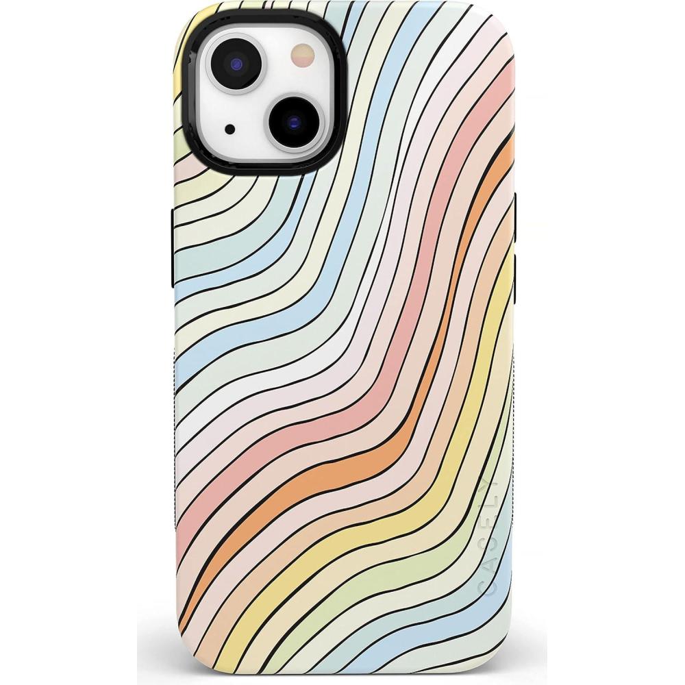 imageCasely iPhone 15 Case  Be Mine  Tiny Hearts  Bold Protective Design  Compatible with MagSafeRide The Wave  Pastel Rainbow Lined