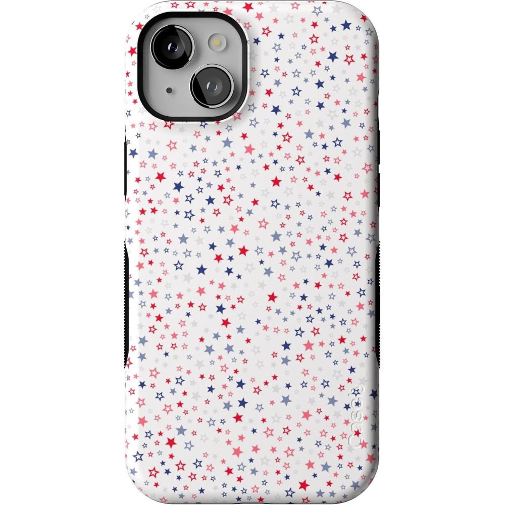 imageCasely iPhone 15 Case  Be Mine  Tiny Hearts  Bold Protective Design  Compatible with MagSafeSeeing Stars  Red  White  Blue