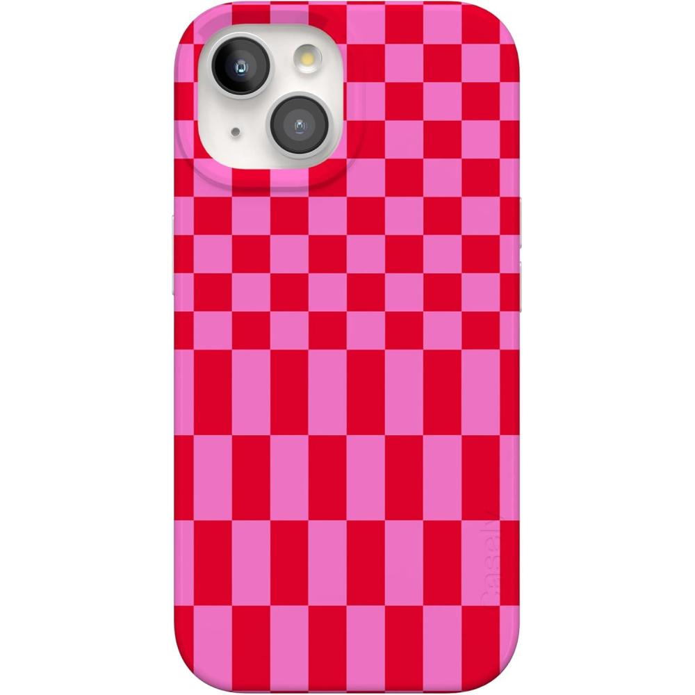 imageCasely iPhone 15 Case  Falling for You  Plum Floral  Compatible with MagSafe  Classic Ultra Slim DesignVibe Check  Pink Checkerboard