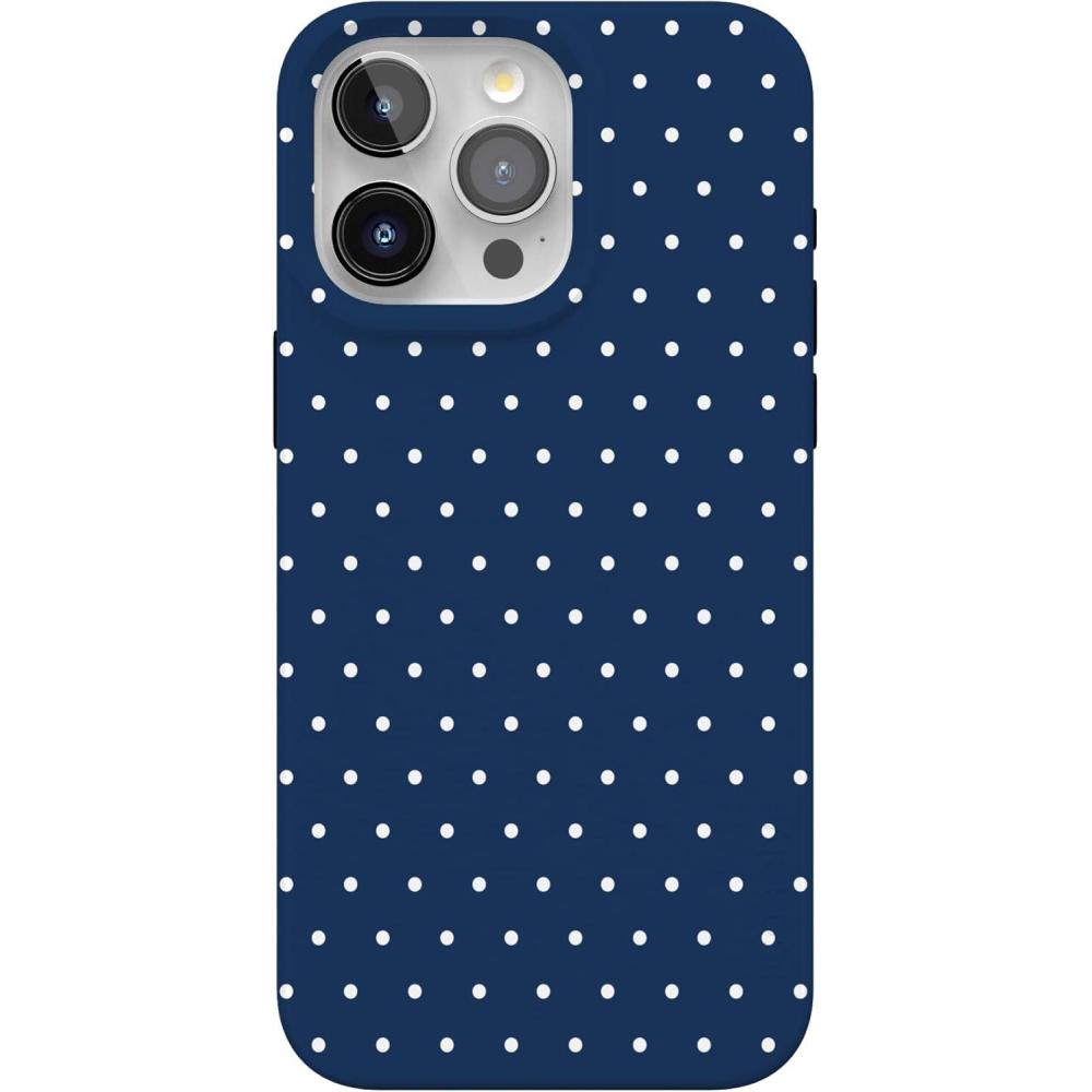 imageCasely iPhone 15 Pro Case  Mocha Ripple  Brown Waves  Compatible with MagSafe  Classic Ultra Slim DesignOn the Dot  Navy Polka Dot
