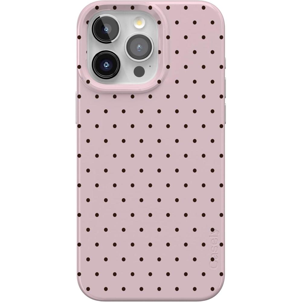 imageCasely iPhone 15 Pro Case  Mocha Ripple  Brown Waves  Compatible with MagSafe  Classic Ultra Slim DesignOn the Dot  Pink Polka Dot