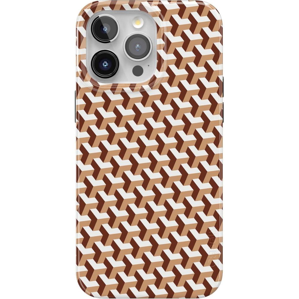 imageCasely iPhone 15 Pro Case  Mocha Ripple  Brown Waves  Compatible with MagSafe  Classic Ultra Slim DesignStep It Up  Abstract Geo