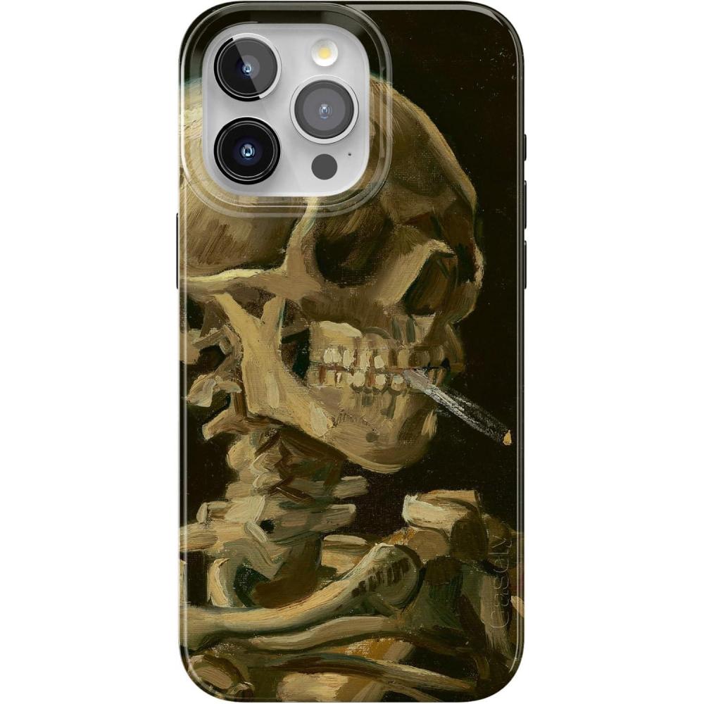 imageCasely iPhone 15 Pro Case  Mocha Ripple  Brown Waves  Compatible with MagSafe  Classic Ultra Slim DesignVan Gogh  Skull of a Skeleton with Burning Cig