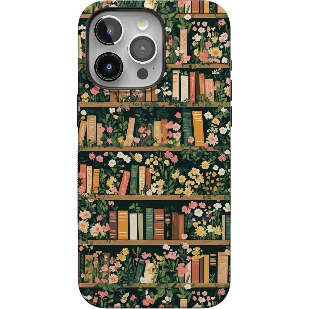 imageCasely iPhone 15 Pro Max Case  Kiwi Kiss  Matcha Green Shimmer Glitter  Bold Protective Design  Compatible with MagSafeBook Nook  Floral Library