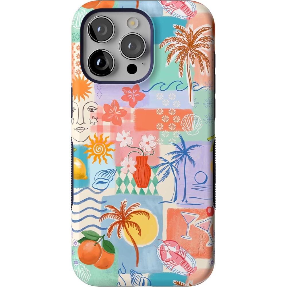 imageCasely iPhone 15 Pro Max Case  Kiwi Kiss  Matcha Green Shimmer Glitter  Bold Protective Design  Compatible with MagSafeTropical Heat  Beachy Collage