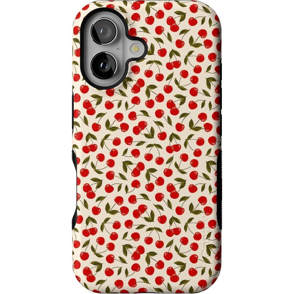 imageCasely iPhone 16 Case  Botanical Blooms  Floral Patchwork  Compatible with MagSafe  Bold Protective DesignCherry on Top  Red Cherries Floral