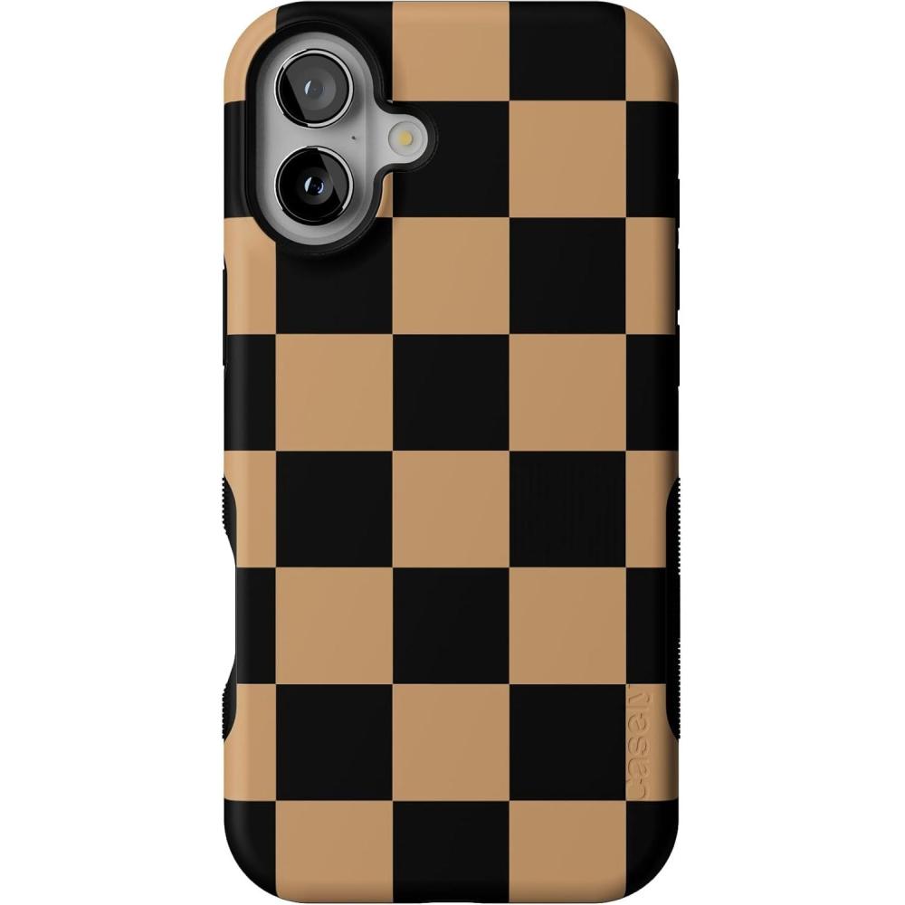 imageCasely iPhone 16 Plus Case  Fit Check  Black amp Brown Checkerboard  Compatible with MagSafe  Bold Protective Design