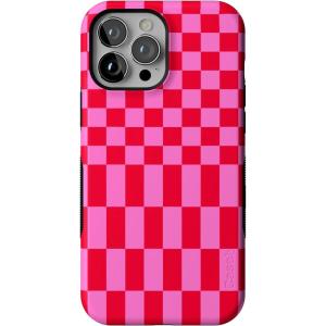 Casely iPhone 13 Pro Max Case | Field of Flowers | Pastel Floral | Compatible with MagSafe | Bold Protective Design(Vibe Check | Pink Checkerboard)