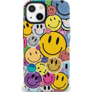 Casely iPhone 14 Case | Blue Awakening | Van Gogh Almond Blossom | Compatible with MagSafe | Bold Protective Design(All Smiles | Smiley Face Sticker)