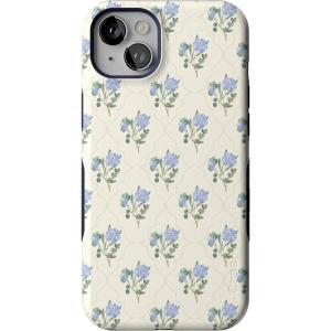 Casely iPhone 14 Plus Case | Cowgirl Canyon | FashionPass x Casely | Bold Protective Case Design | Compatible with MagSafe(Vintage Garden | Blue Hydrangea)