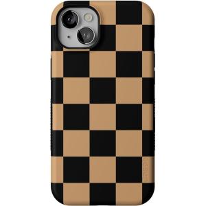 Casely iPhone 14 Plus Case | Fit Check | Black & Brown Checkerboard | Compatible with MagSafe | Bold Protective Design
