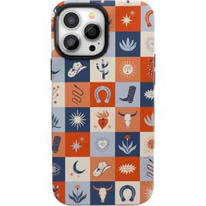 Casely iPhone 14 Pro Case | Opposites Attract | Day & Night Mountains | Compatible with MagSafe | Bold Protective Design(Dirt Road Chic | Western Squares)