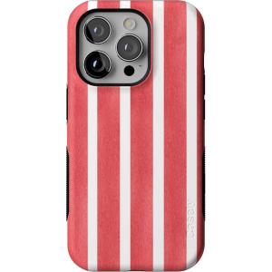 Casely iPhone 14 Pro Case | Opposites Attract | Day & Night Mountains | Compatible with MagSafe | Bold Protective Design(East Coast Summer | Red Stripes)
