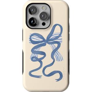 Casely iPhone 14 Pro Case | Opposites Attract | Day & Night Mountains | Compatible with MagSafe | Bold Protective Design(Heartstrings | Blue Bow)