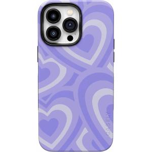 Casely iPhone 14 Pro Case | Opposites Attract | Day & Night Mountains | Compatible with MagSafe | Bold Protective Design(Love Song | Lavender Heart)