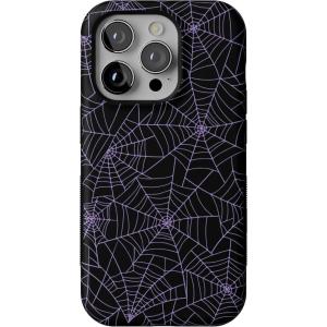 Casely iPhone 14 Pro Case | Opposites Attract | Day & Night Mountains | Compatible with MagSafe | Bold Protective Design(Midnight Web | Spider Web)