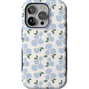 Casely iPhone 14 Pro Case | Opposites Attract | Day & Night Mountains | Compatible with MagSafe | Bold Protective Design(Nantucket Cottage | Blue Hydrangea)