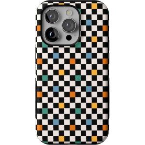 Casely iPhone 14 Pro Case | Opposites Attract | Day & Night Mountains | Compatible with MagSafe | Bold Protective Design(Old Skool | Retro Checkerboard)