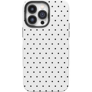 Casely iPhone 14 Pro Case | Opposites Attract | Day & Night Mountains | Compatible with MagSafe | Bold Protective Design(On the Dot | White Polka Dot)