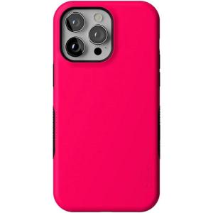 Casely iPhone 14 Pro Case | Opposites Attract | Day & Night Mountains | Compatible with MagSafe | Bold Protective Design(Think Pink | Solid Neon Pink)