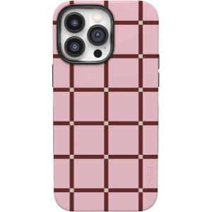 Casely iPhone 14 Pro Case | Opposites Attract | Day & Night Mountains | Compatible with MagSafe | Bold Protective Design(Uptown Gridlock | Pink Checkerboard)