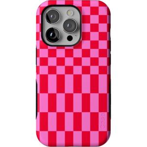 Casely iPhone 14 Pro Case | Opposites Attract | Day & Night Mountains | Compatible with MagSafe | Bold Protective Design(Vibe Check | Pink Checkerboard)
