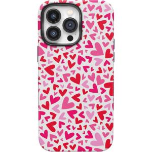 Casely iPhone 14 Pro Case | Opposites Attract | Day & Night Mountains | Compatible with MagSafe | Bold Protective Design(XOXO | Pink Candy Hearts)