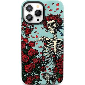 Casely iPhone 14 Pro Max Case | Nantucket Cottage | Blue Hydrangea | Compatible with MagSafe | Bold Protective Design(Forever Grateful | Grateful Dead Skeleton Floral)