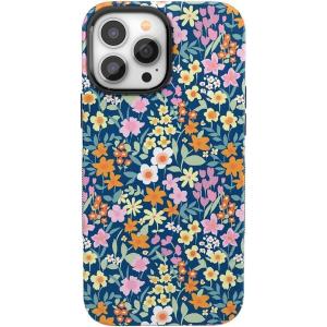 Casely iPhone 14 Pro Max Case | Nantucket Cottage | Blue Hydrangea | Compatible with MagSafe | Bold Protective Design(Full Bloom | Navy Floral)