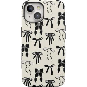 Casely iPhone 15 Case | Be Mine | Tiny Hearts | Bold Protective Design | Compatible with MagSafe(Black Bows Coquette | Goth Girlie)