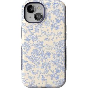 Casely iPhone 15 Case | Be Mine | Tiny Hearts | Bold Protective Design | Compatible with MagSafe(Cupid’s Canvas | Periwinkle Floral)