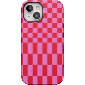 Casely iPhone 15 Case | Be Mine | Tiny Hearts | Bold Protective Design | Compatible with MagSafe(Vibe Check | Pink Checkerboard)