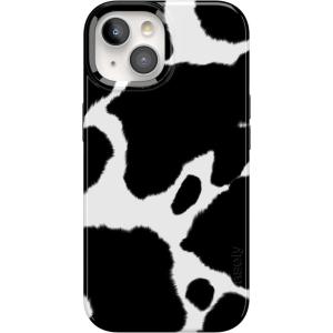 Casely iPhone 15 Case | Falling for You | Plum Floral | Compatible with MagSafe | Classic Ultra Slim Design(Current MOOd | Cow Print)