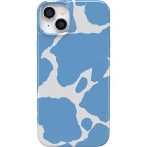 Casely iPhone 15 Case | Falling for You | Plum Floral | Compatible with MagSafe | Classic Ultra Slim Design(Current MOOd | Light Blue Cow Print)